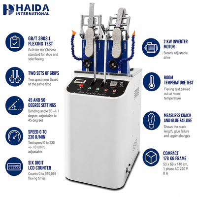 دستگاه تست خمش کفش و زیره HAIDA، دستگاه تست مقاومت خمش کفش و زیره، استاندارد GB T 3903.1، تجهیزات تست کفش