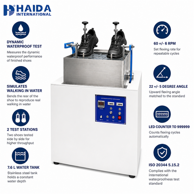 Shoe Bending Waterproofness Tester Dynamic Water Resistance Testing Machine ISO 20344 5.15.2 Standard Shoe Testing Equipment